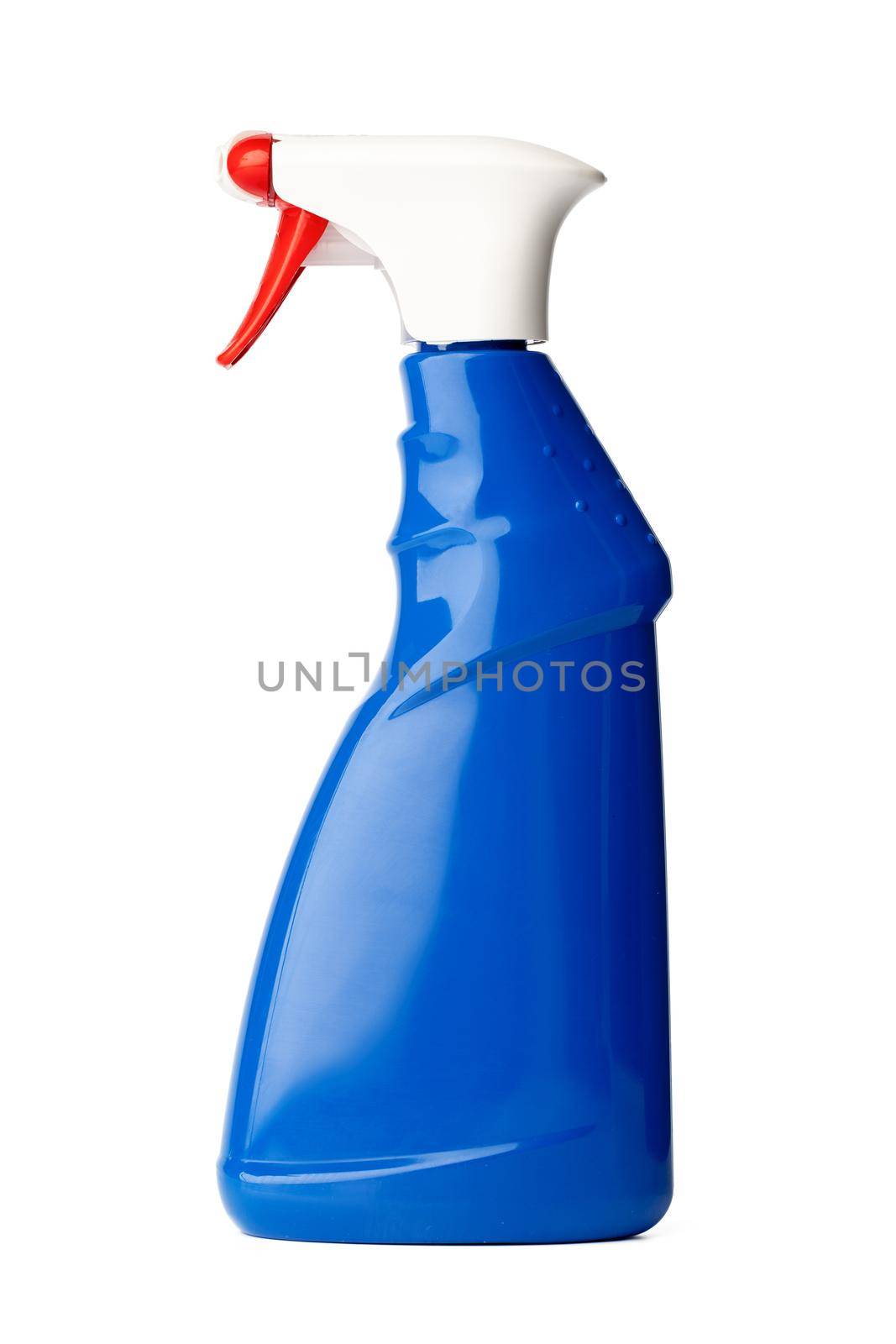 Blue plastic bottle of liquid detergent isolated on white by Fabrikasimf
