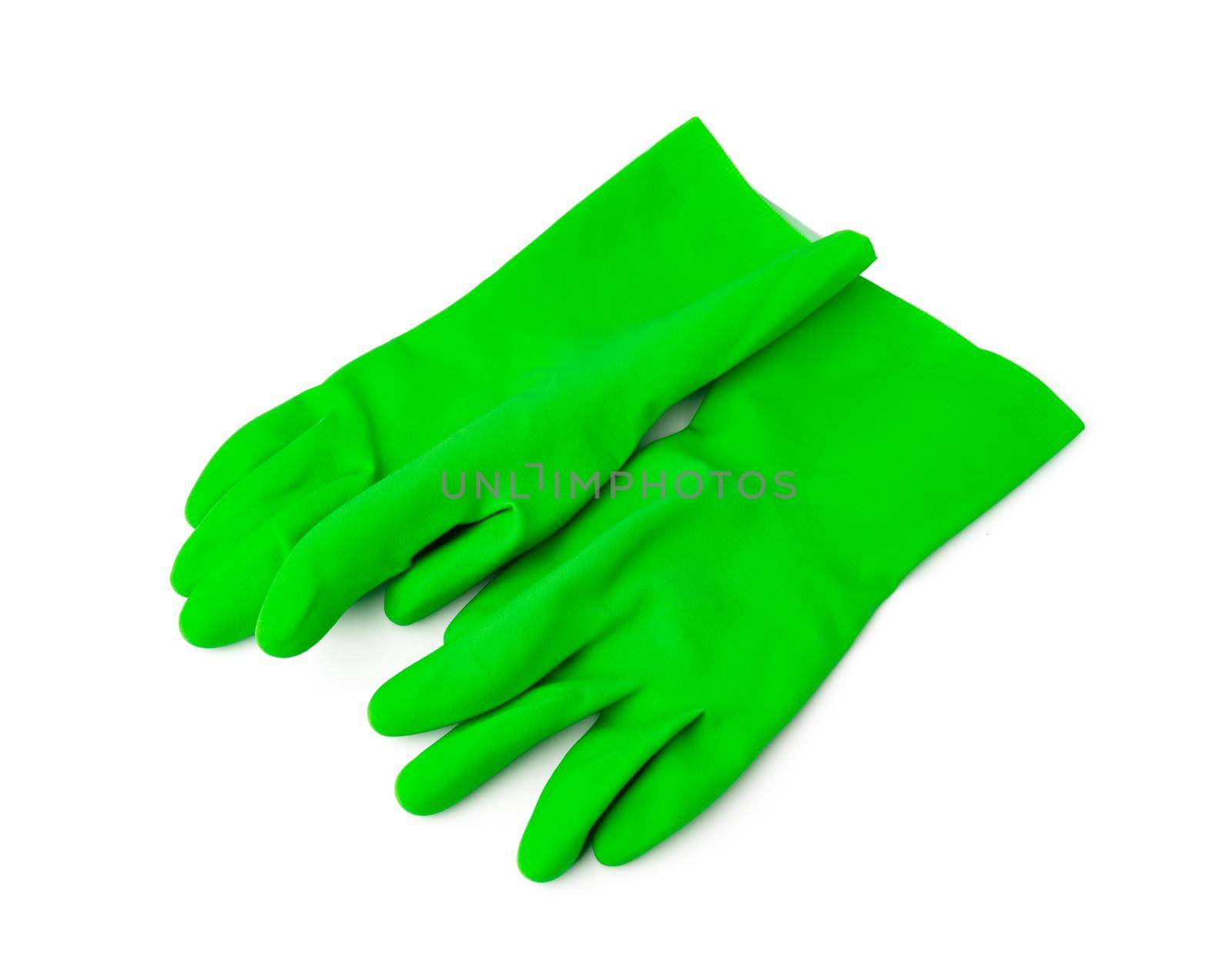 Latex protective gloves isolated on white background, close up