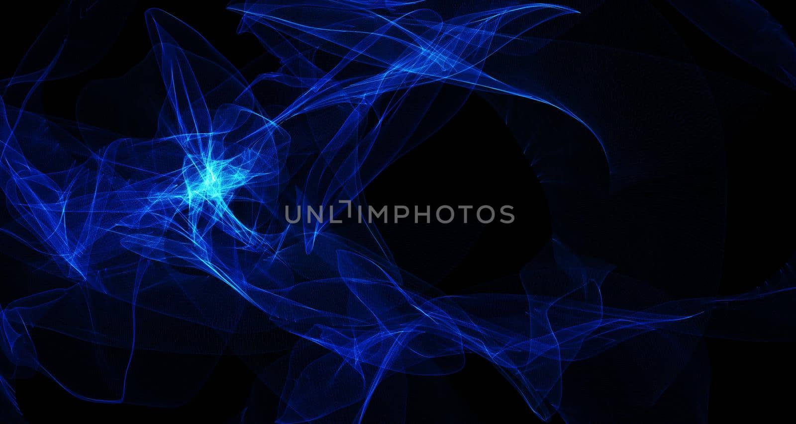 blue Abstract smoke lines wallpaper. Shapes created with lines in the space. Creative neon colors. Modern abstract background.