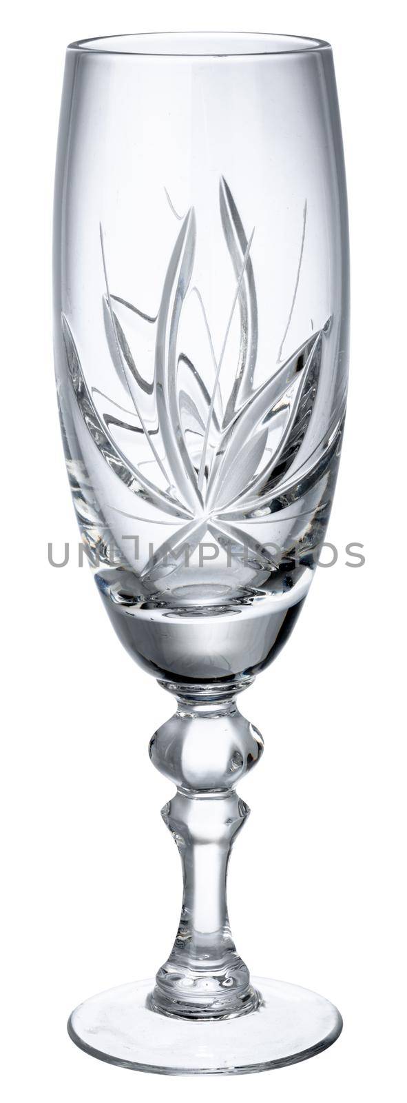 Empty champagne glass isolated on white background close up