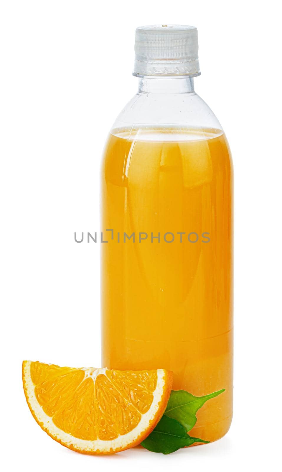 Bottle of fresh orange juice isolated on white background