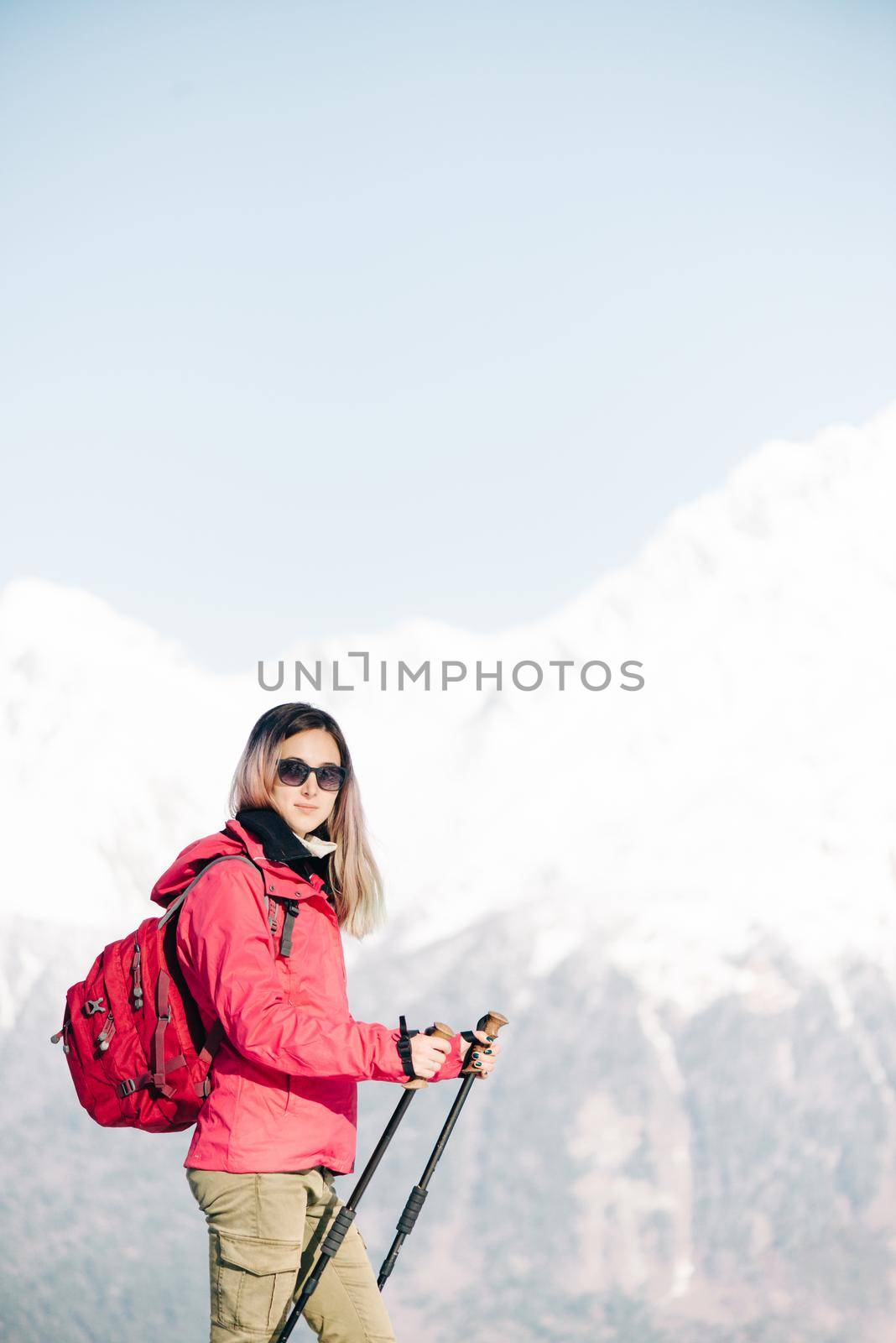 Hiker woman in winter outdoor. by alexAleksei