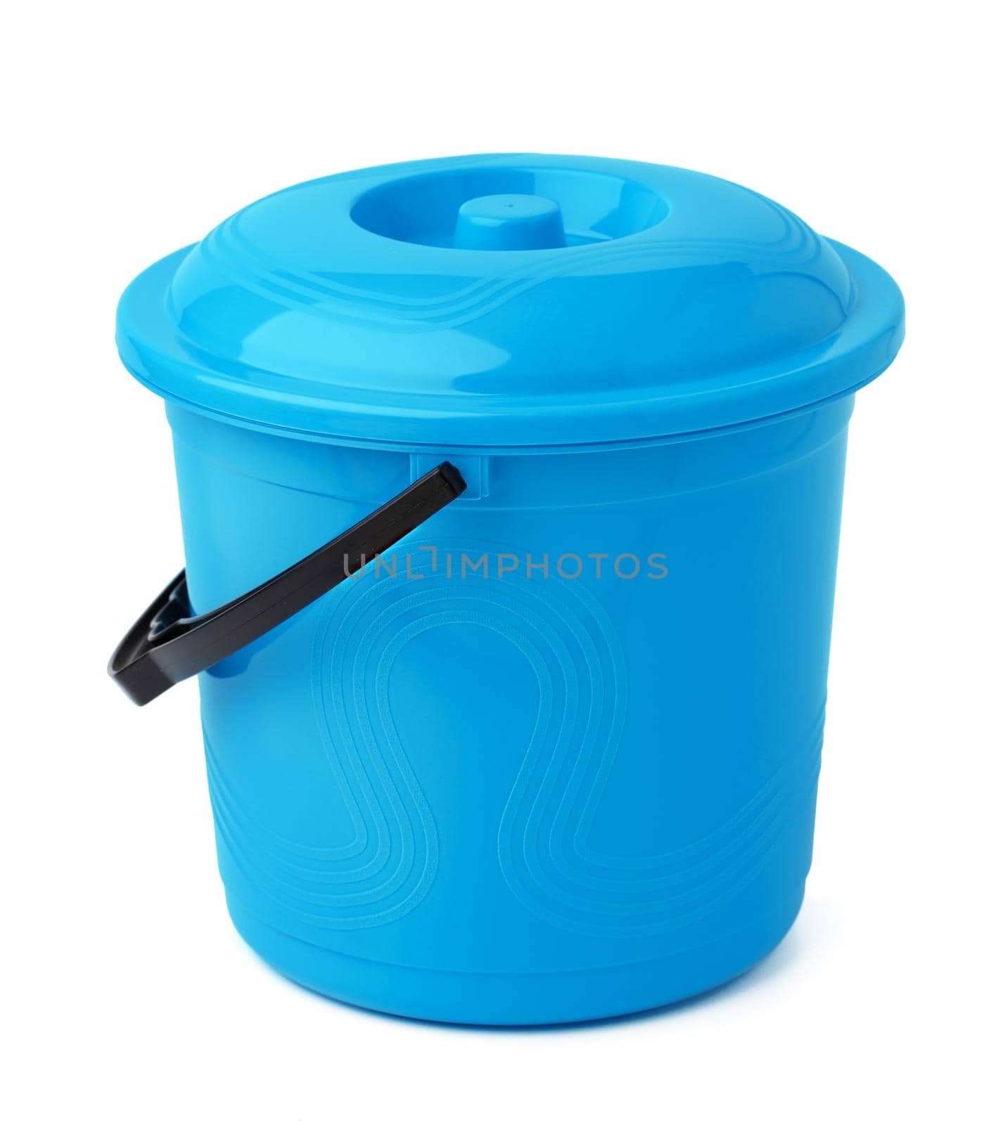 Single plastic bucket isolated on a white background, close up