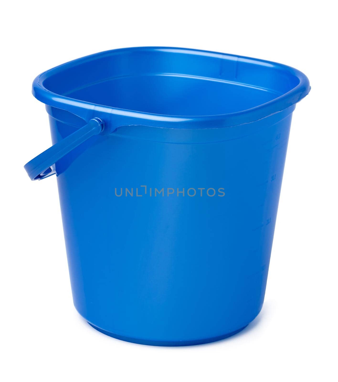Single plastic bucket isolated on a white background, close up