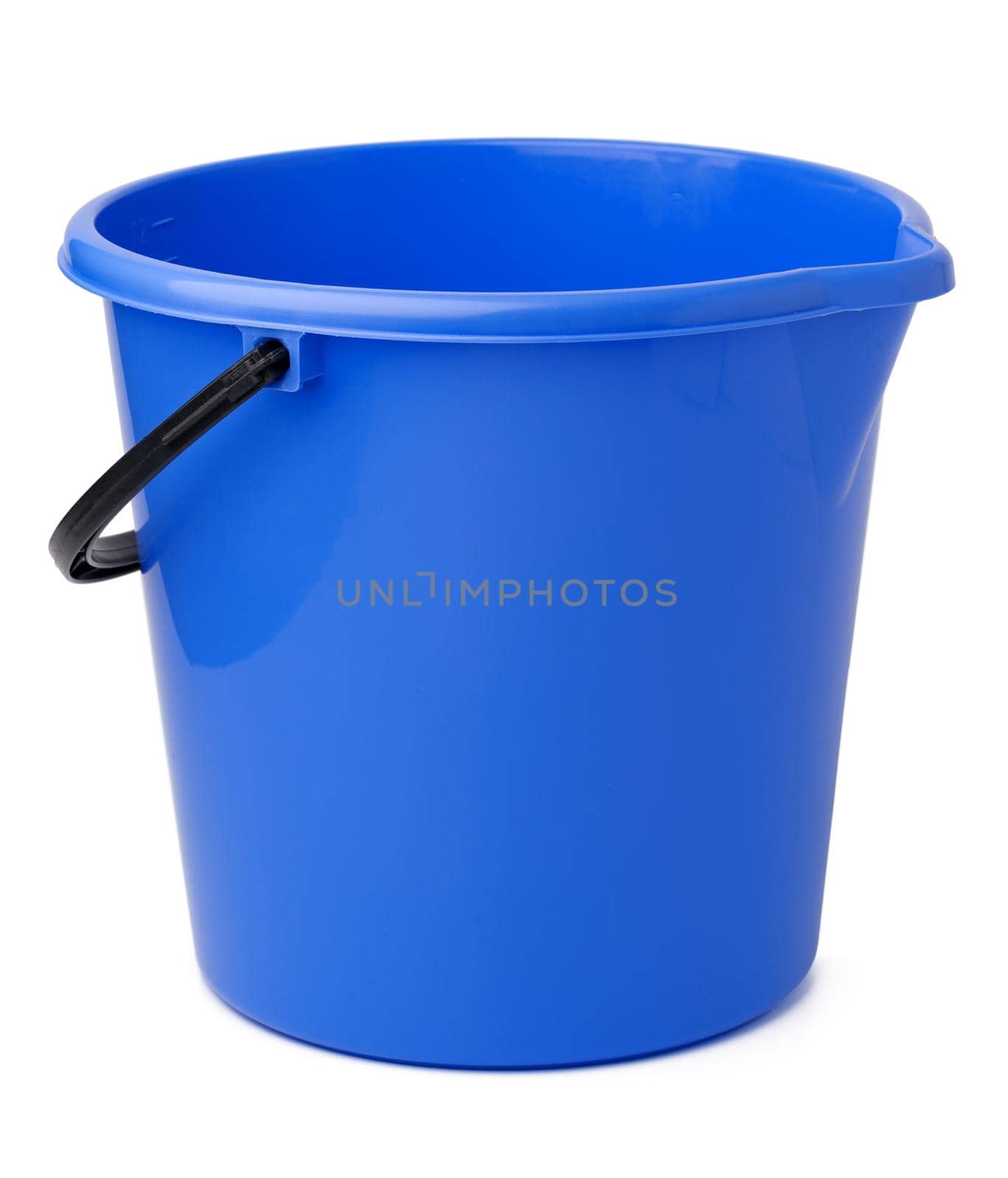 Single plastic bucket isolated on a white background, close up