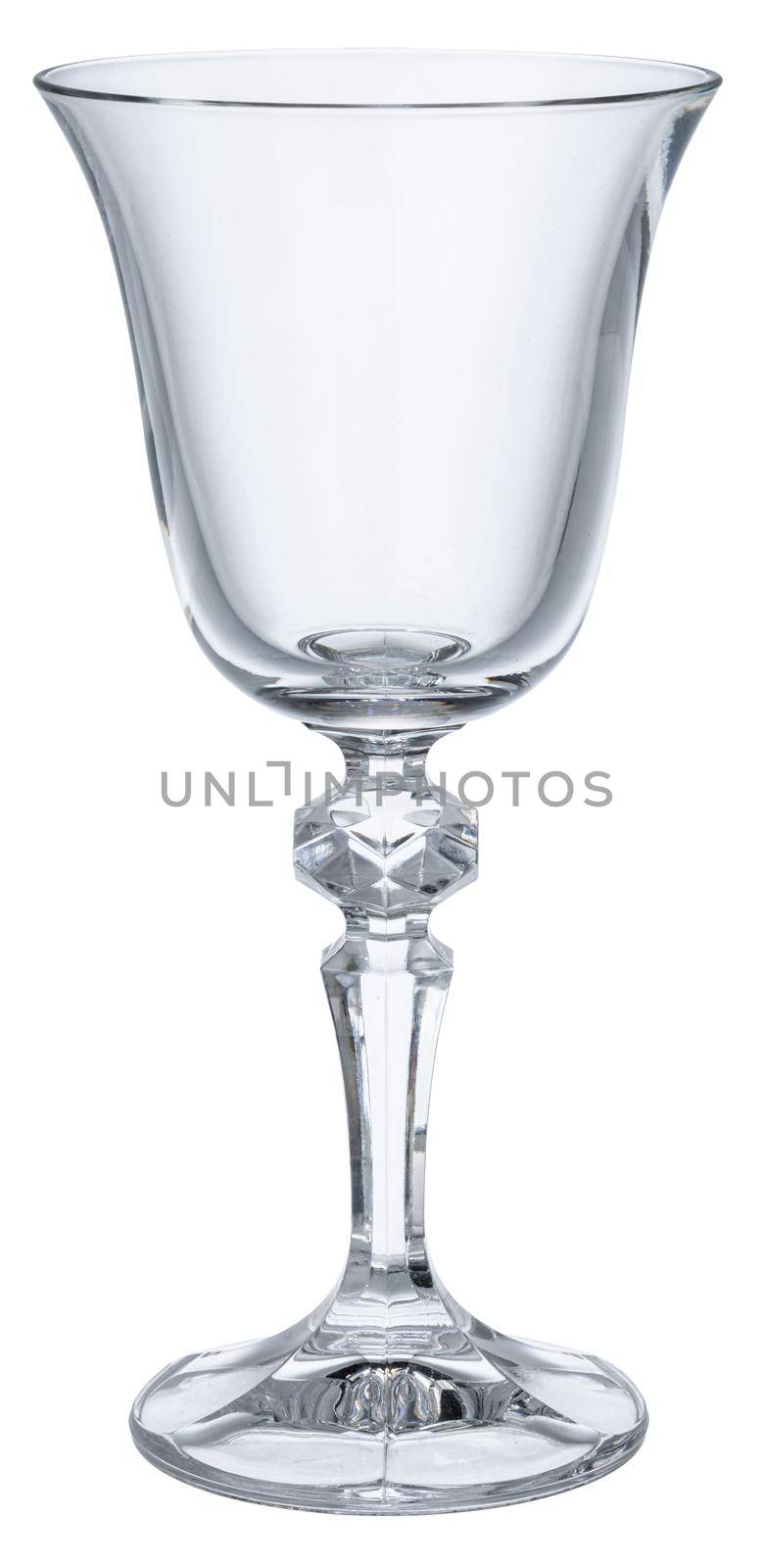 Empty champagne glass isolated on white background by Fabrikasimf