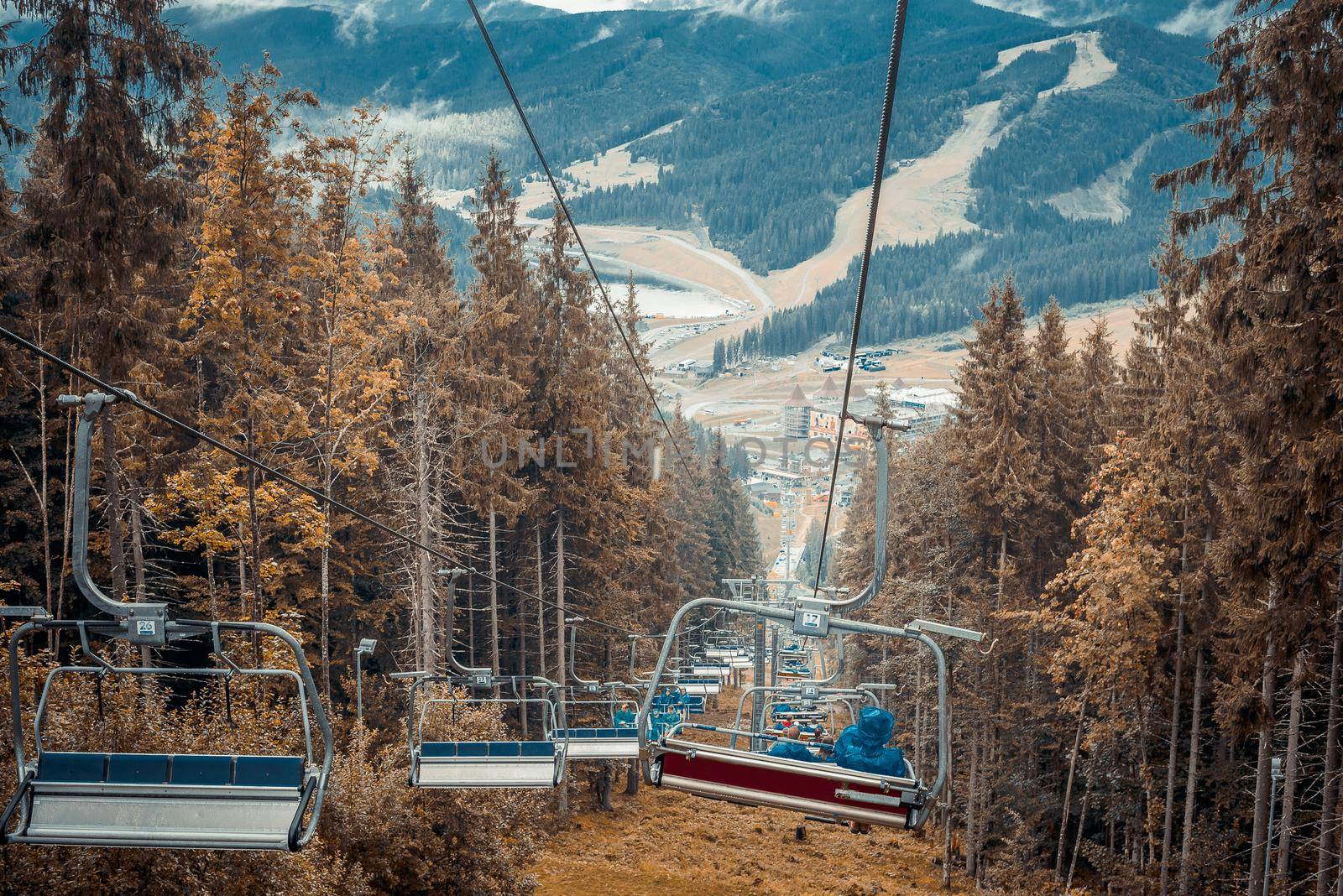 ski lifts in the Carpathians mountains