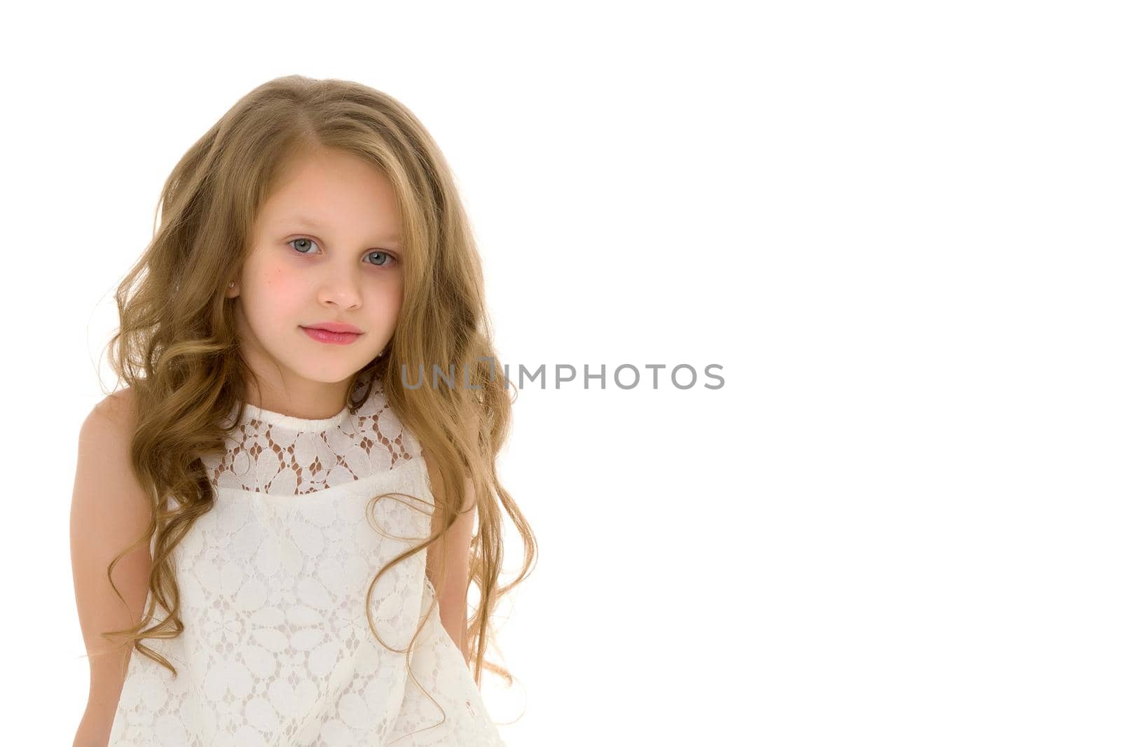 Portrait of a little girl close-up.Isolated on white background. by kolesnikov_studio