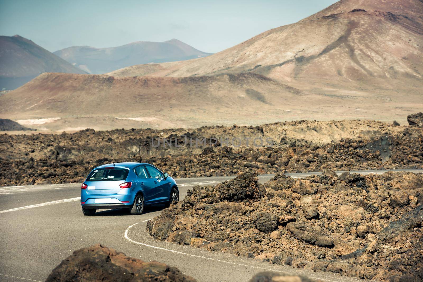 car on a mountain road in Lanzarote, Canary Islands
