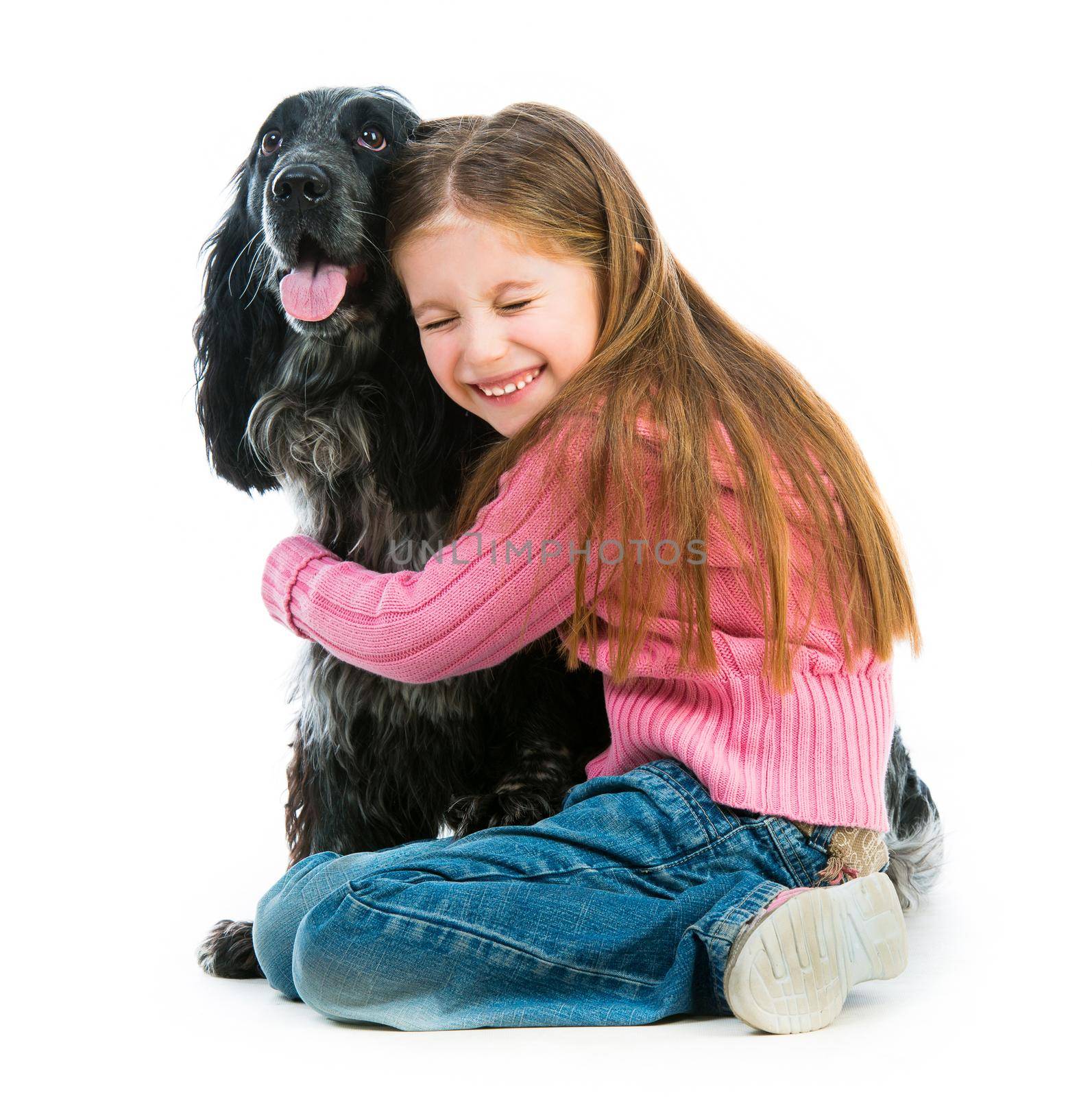 cute llittle with black cocker spaniel on a white background