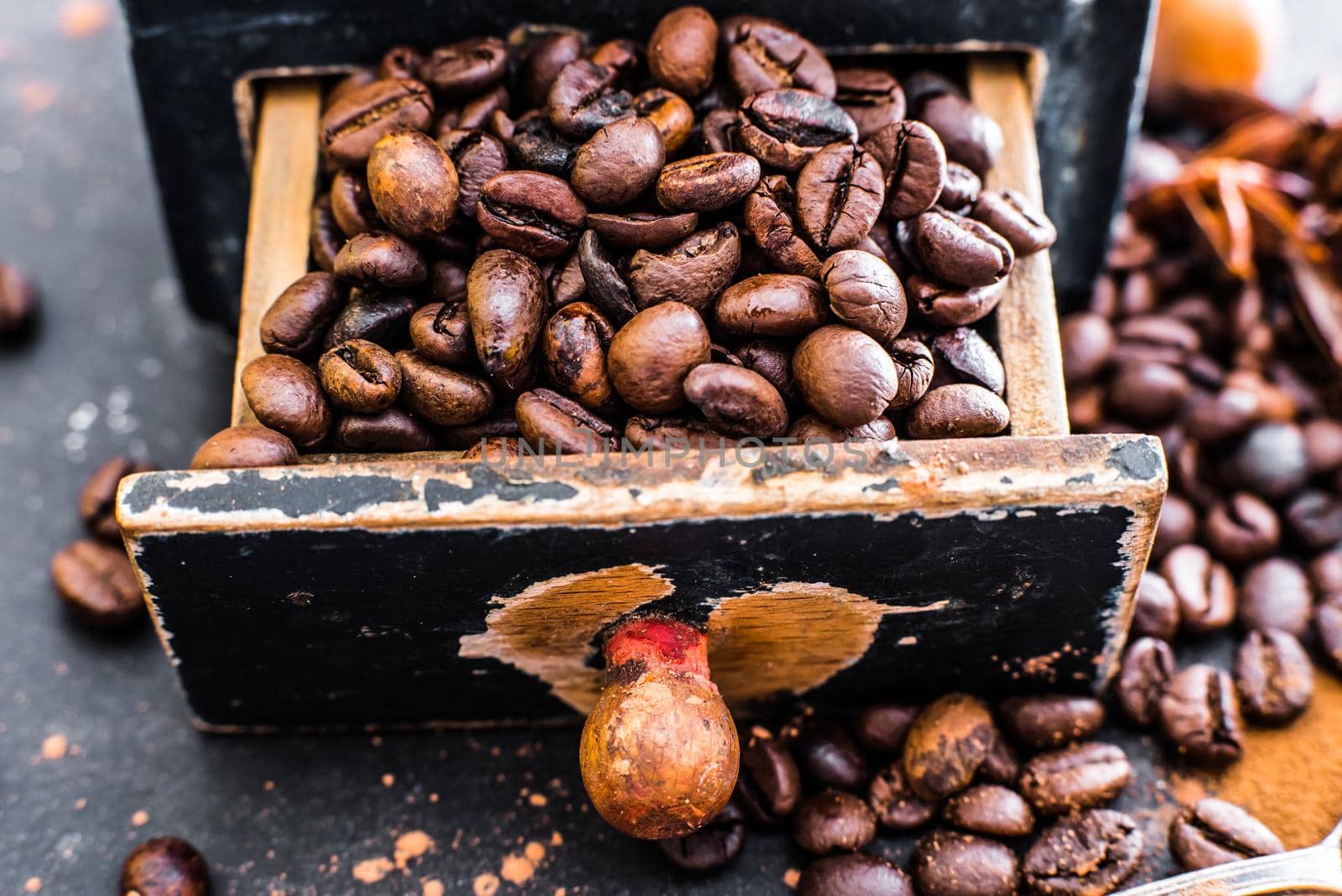 Old wooden box with coffee beans by GekaSkr