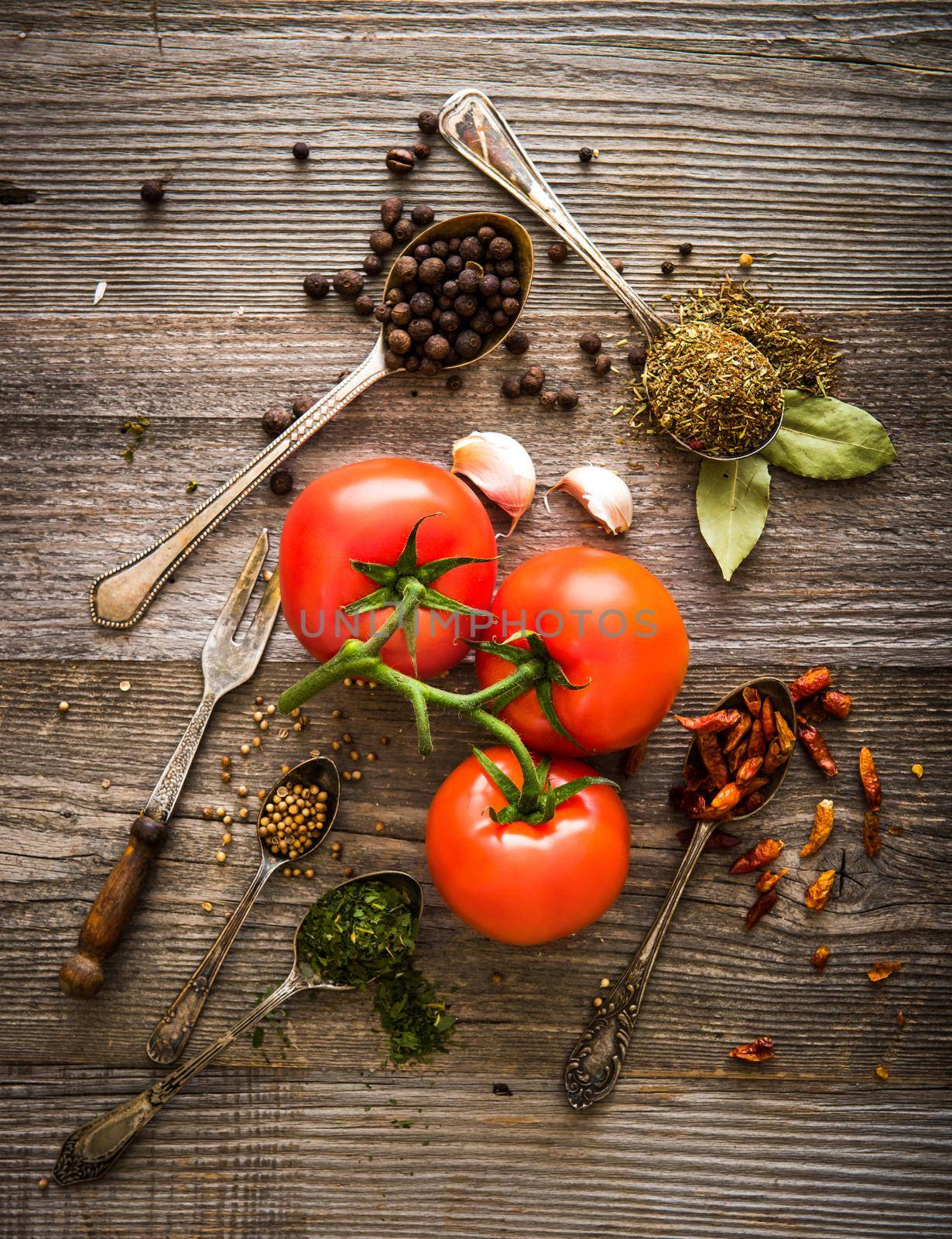 fresh tomatoes and spices by GekaSkr