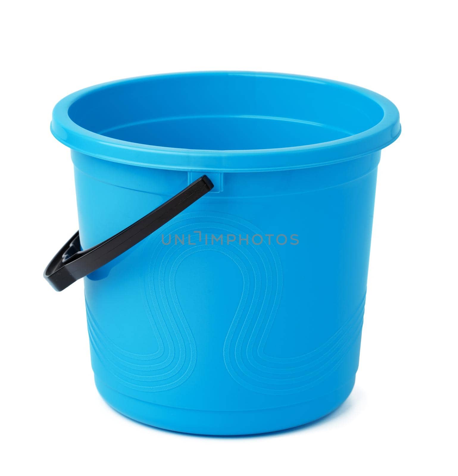 Single plastic bucket isolated on a white background, close up