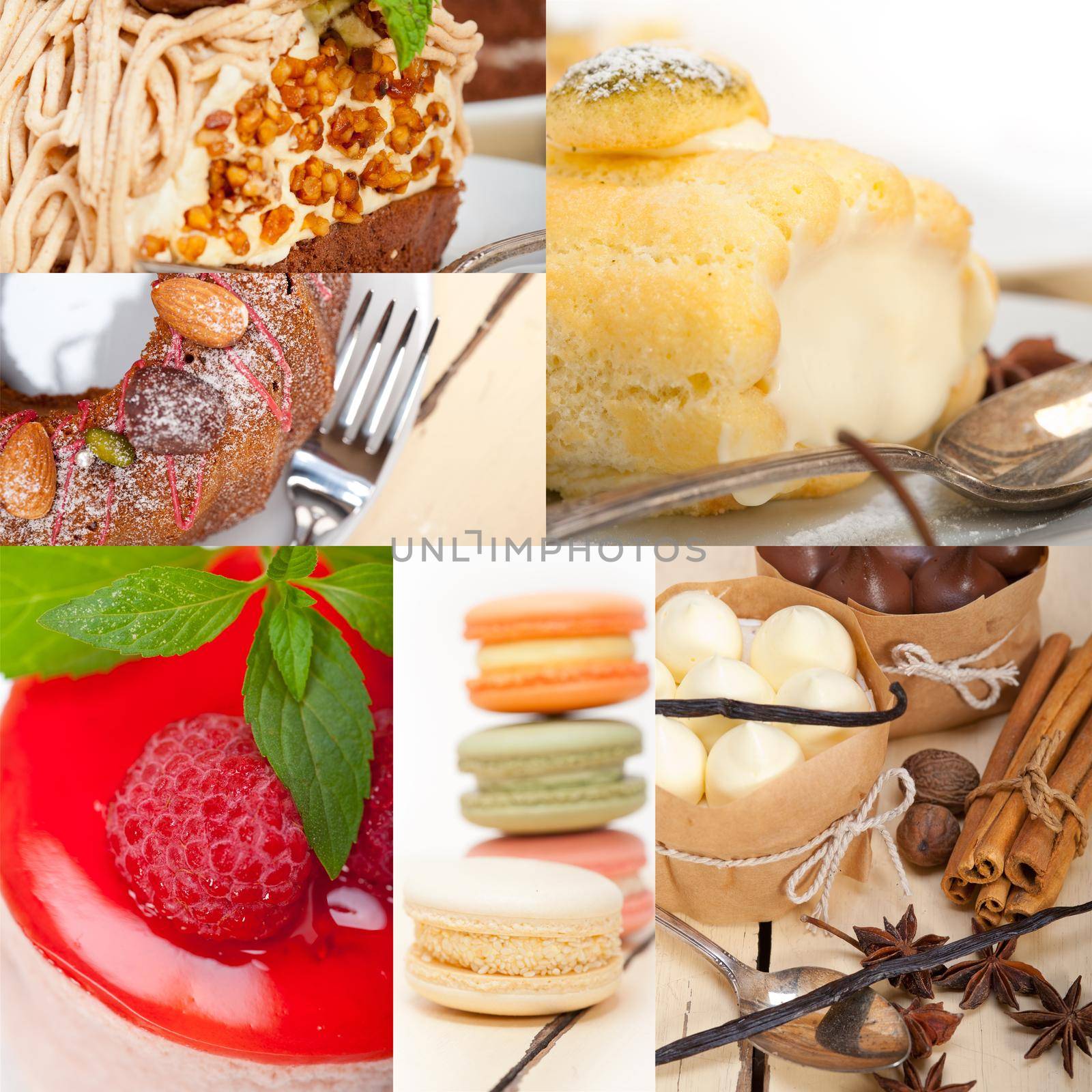 fresh colorful delicious homemade dessert cake selection composition collage 