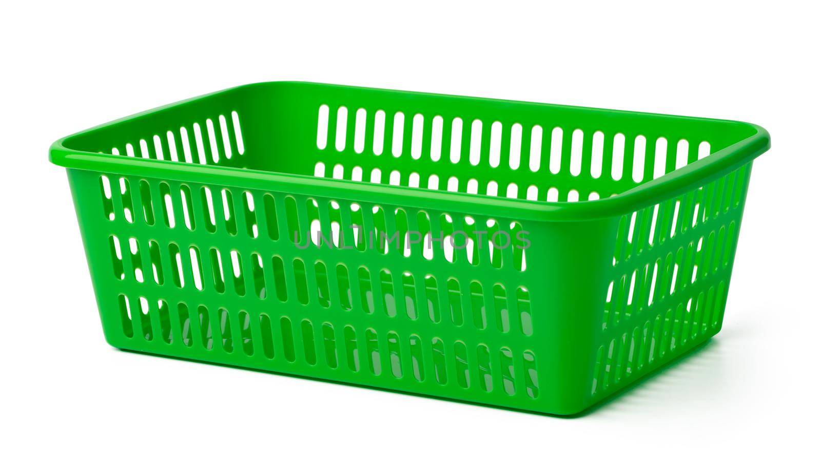 Plastic empty basket isolated on white background, close up