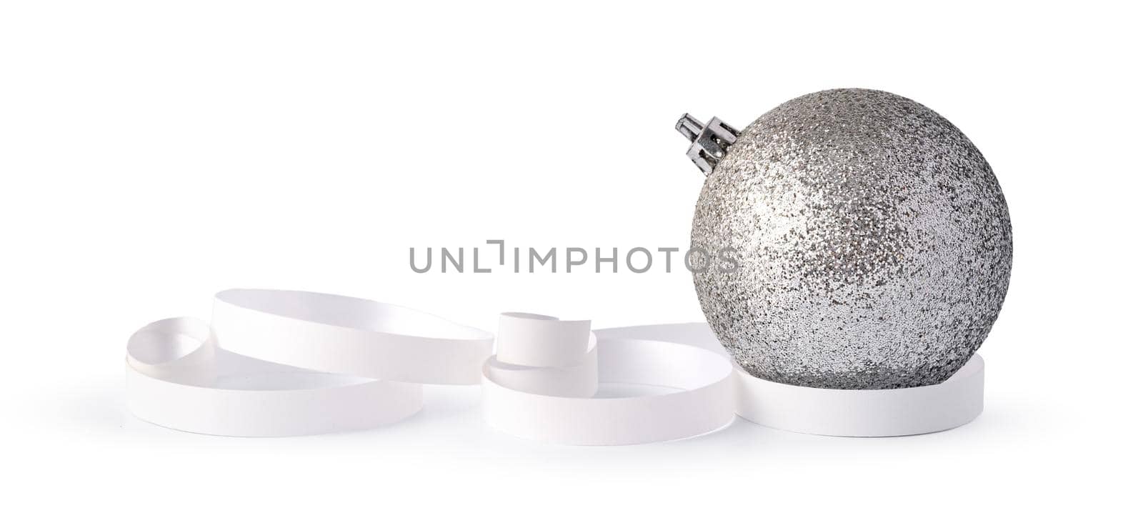 Silver sparkling Christmas baubles isolated on white background by Fabrikasimf
