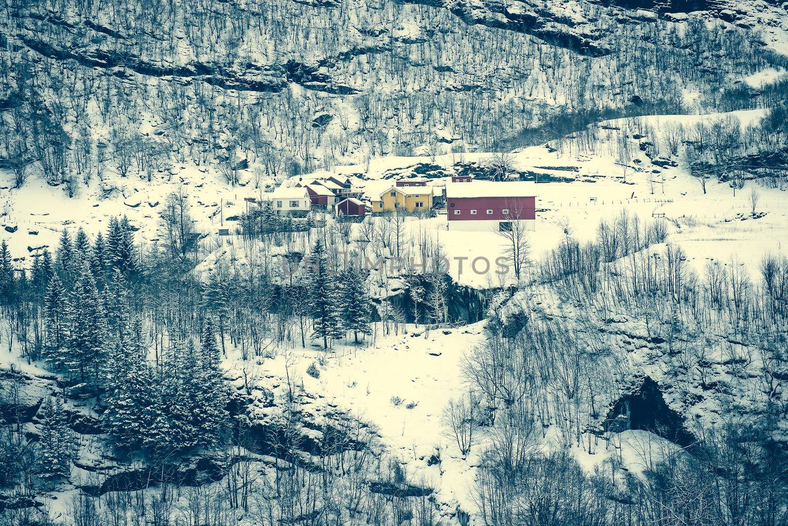 houses in snowy mountains by GekaSkr
