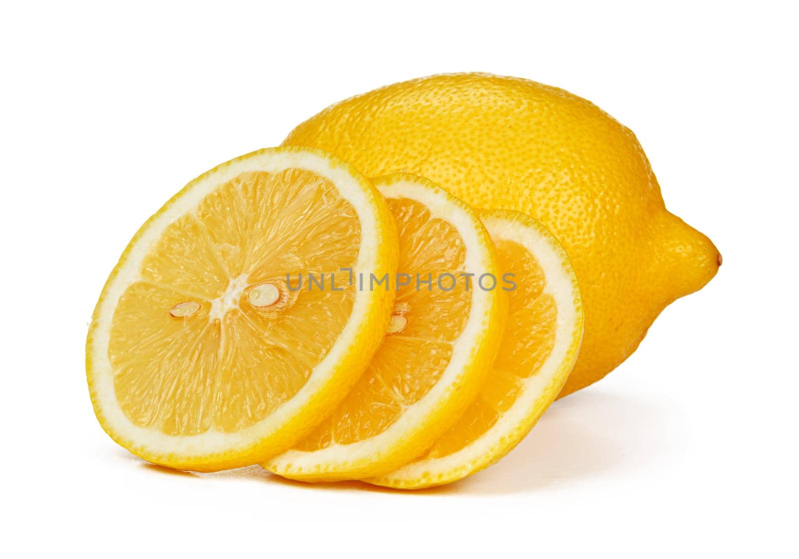 Chopped lemon fruit isolated on white background. High quality photo