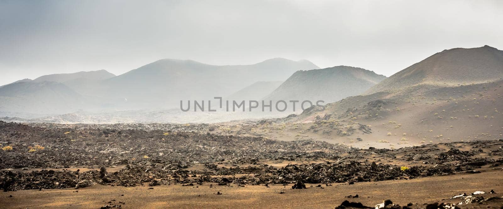 beautiful mountain landscape with volcanoes in Timanfaya National Park in Lanzarote, Canary Islands