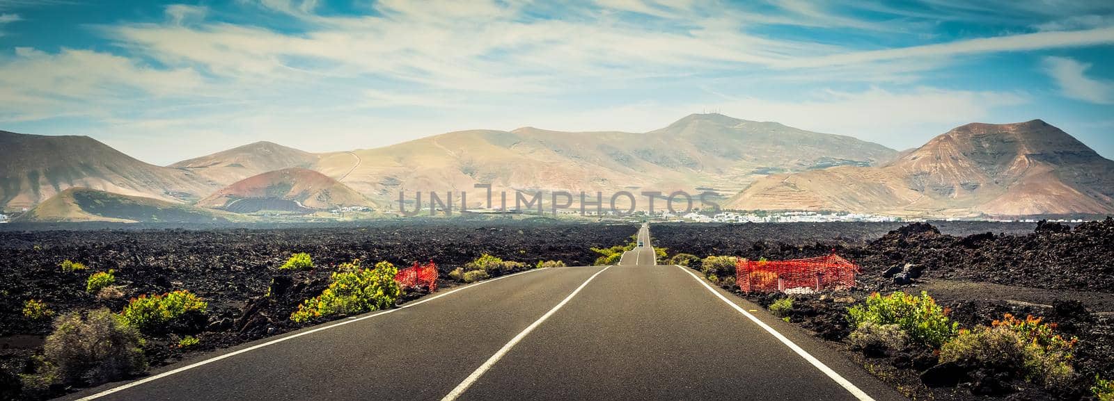 magnificent panorama of road leading to mountains