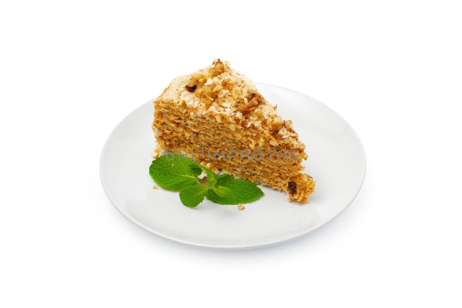 Hungarian Esterhazy cake isolated on white background, close up