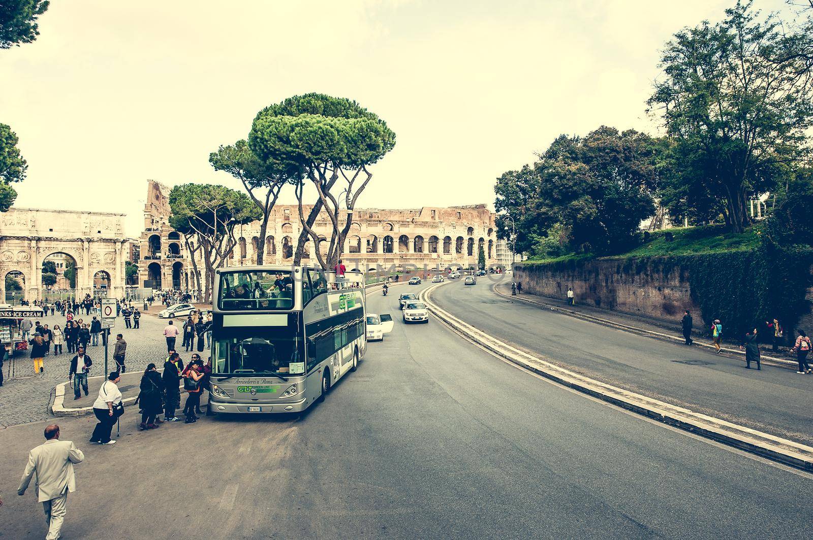 Rome, Italy - 16 November 2014: touristic bus near Coliseum