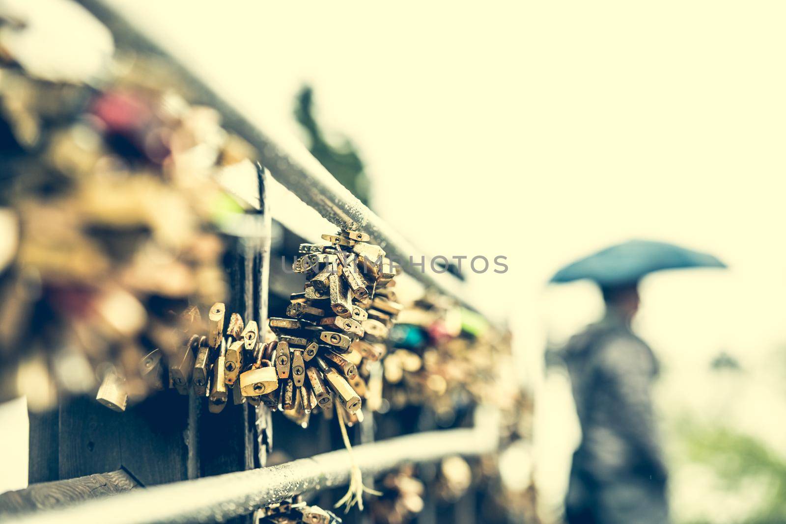 hundreds locks on lover bridge as a traditional symbol of eternal feeling