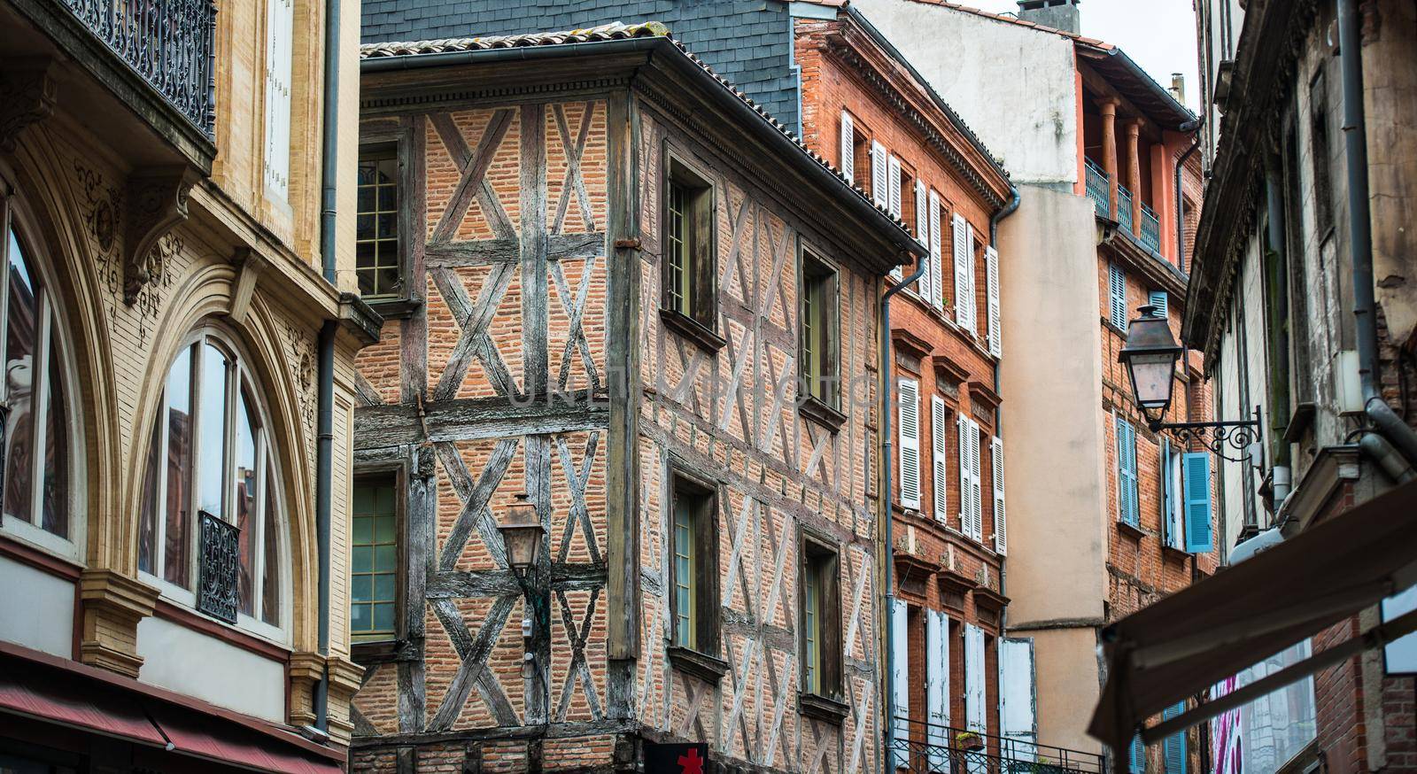 beautiful old houses on the street of Lyon, France