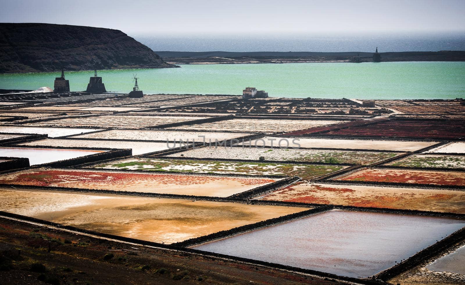 saltworks salinas de Janubio colorful on the island of Lanzarote, Canary Islands