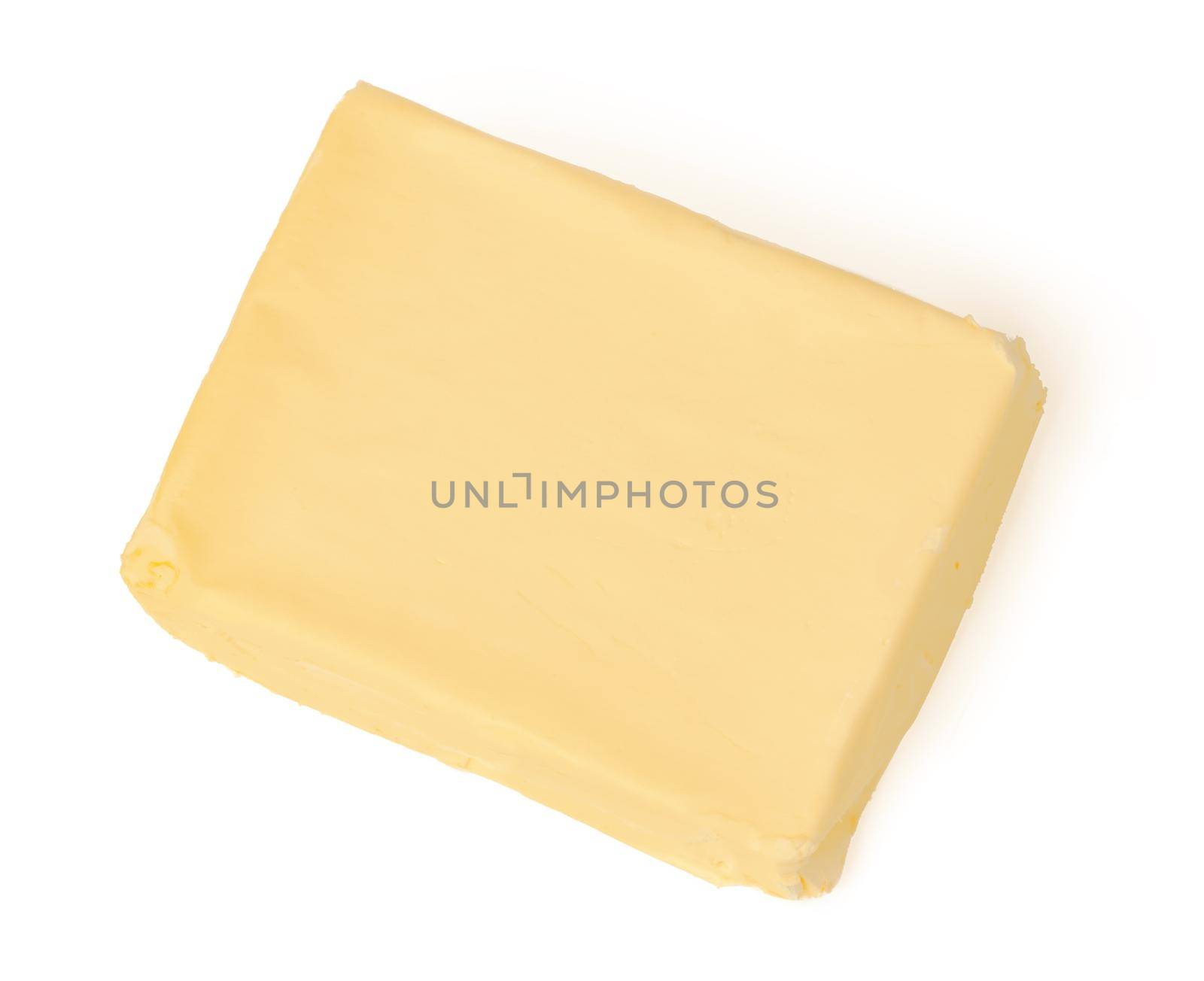 Block of fresh butter isolated on white background