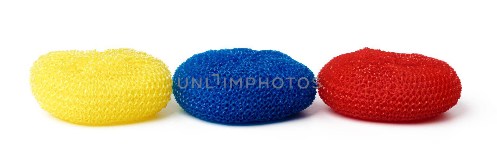 Sponge for dish cleaning isolated on white background, close up