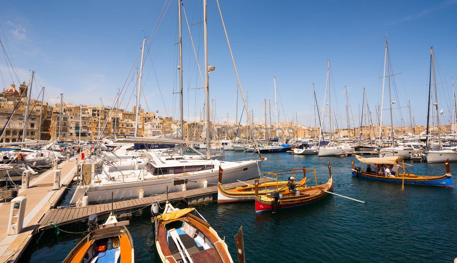 Valletta, Malta - 25 May 2015: many yachts and boats in tha bay near Valletta pot in Malta