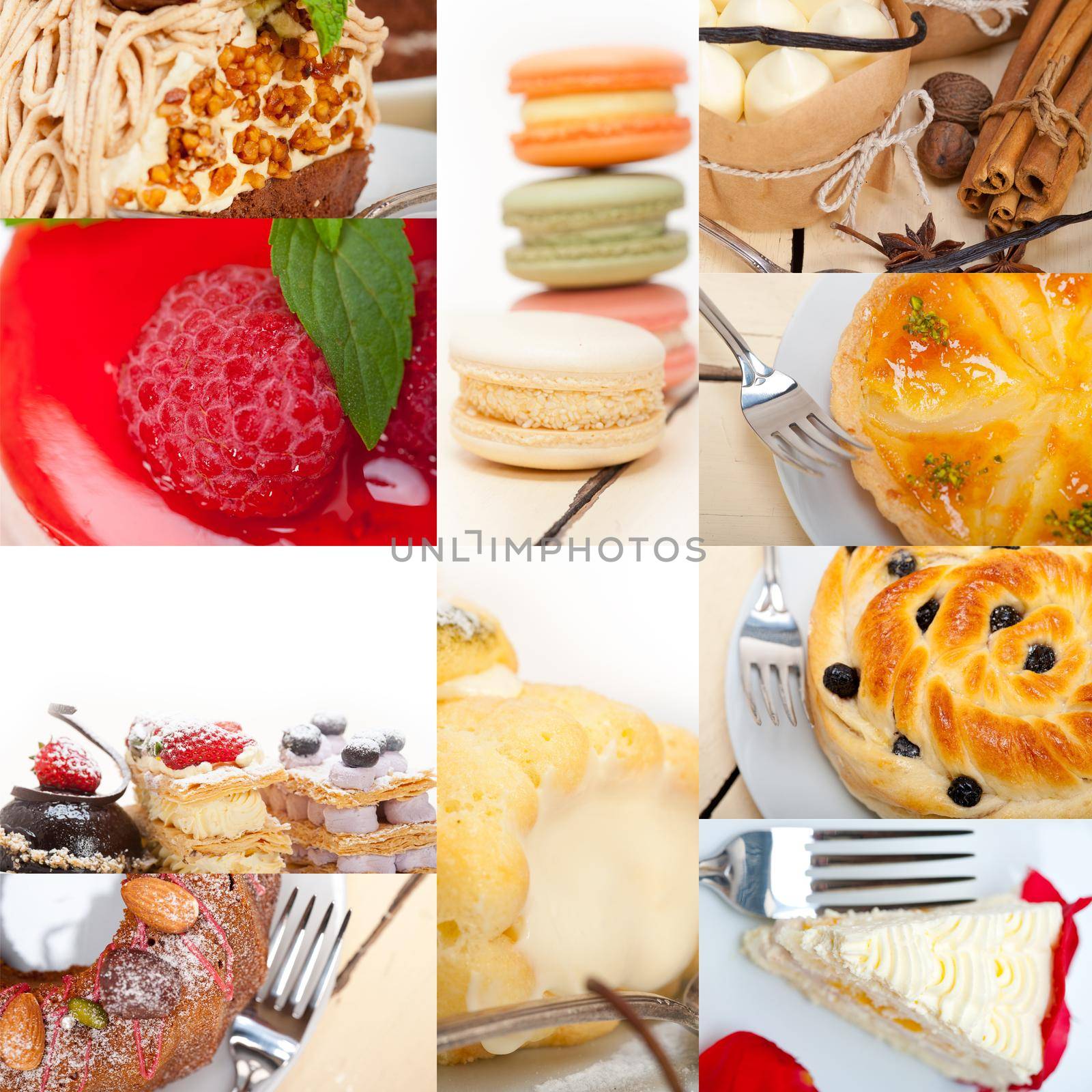 fresh colorful delicious homemade dessert cake selection composition collage 