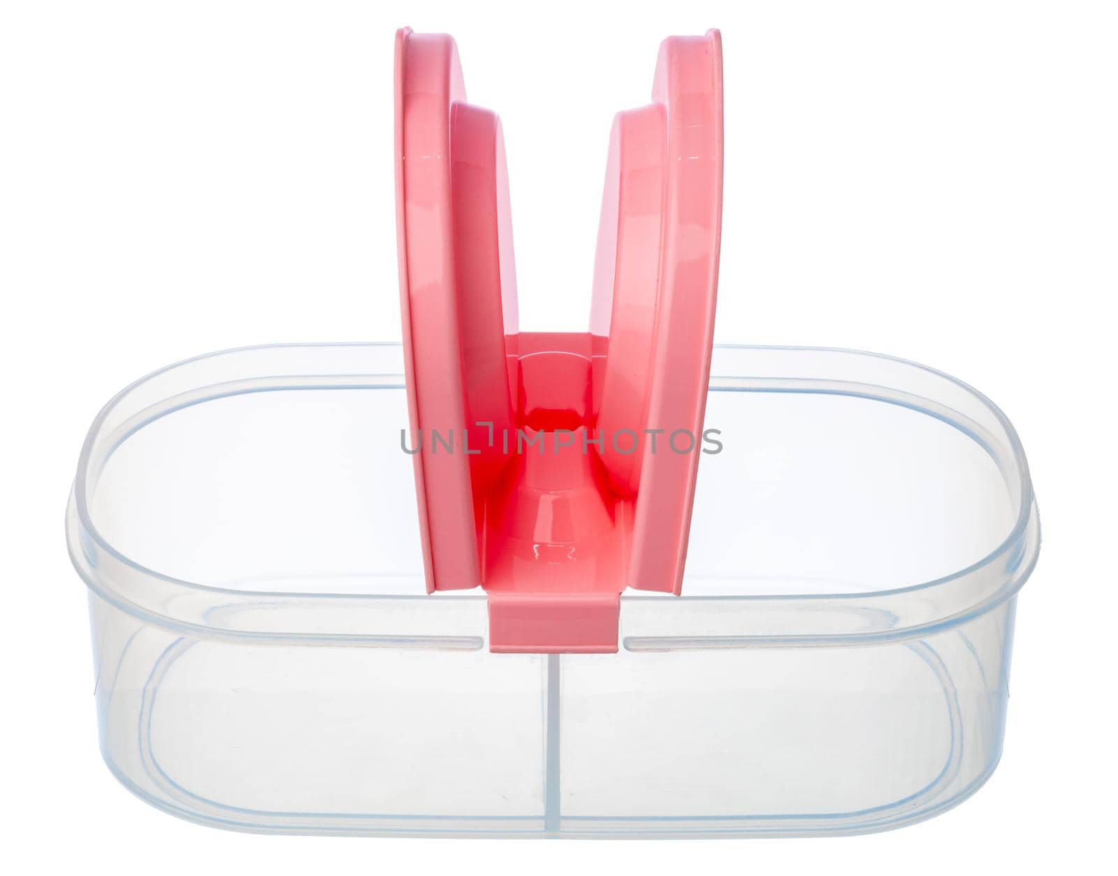 Empty plastic storage jar isolated on white background