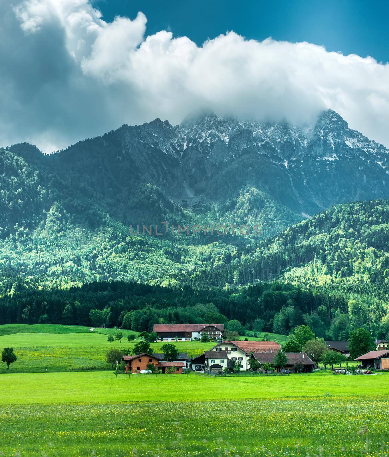 wonderful landscape with village in mountains by GekaSkr