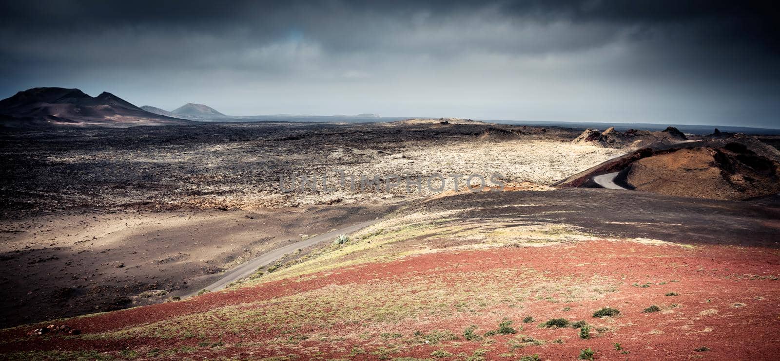 beautiful mountain landscape with volcanoes in Timanfaya National Park in Lanzarote, Canary Islands