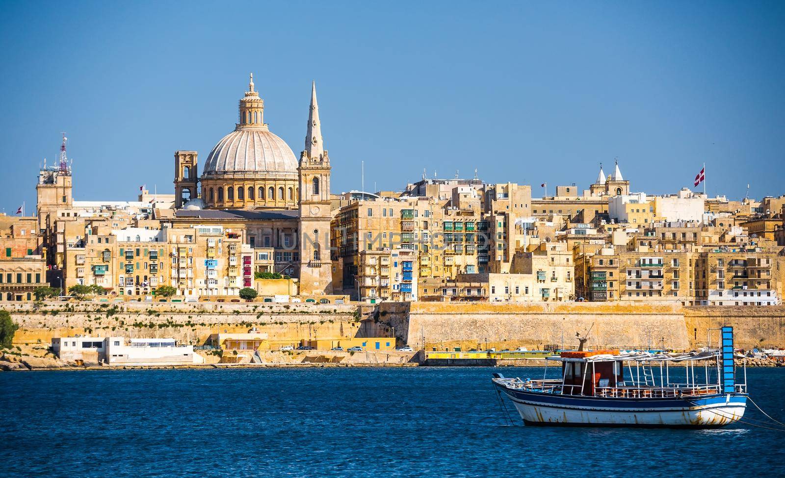 beautiful view on Valletta architecture from the sea in Malta