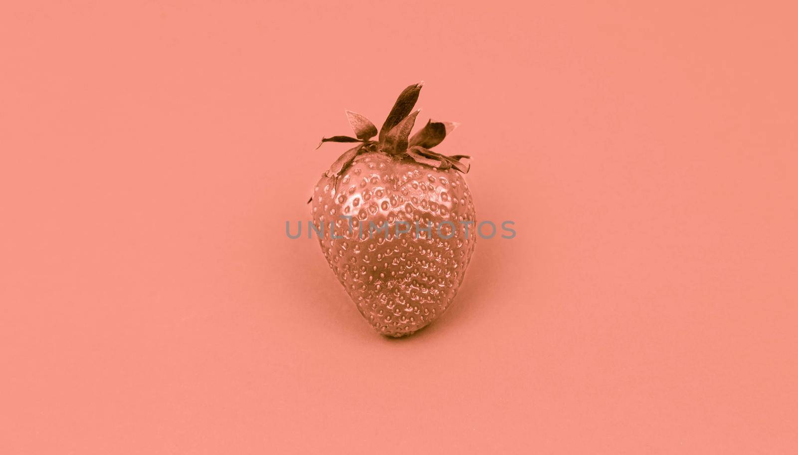 Rose gold Painted fruit strawberry on a color rose background