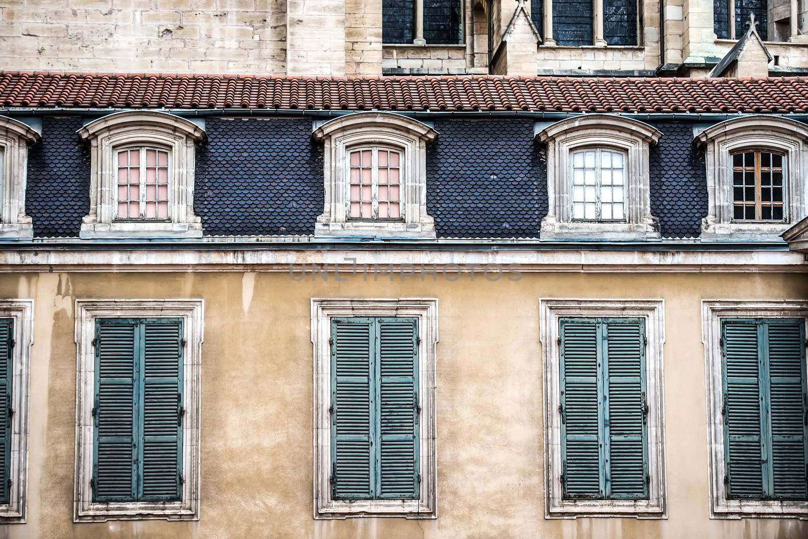 beautiful background with old vintage windows in a house