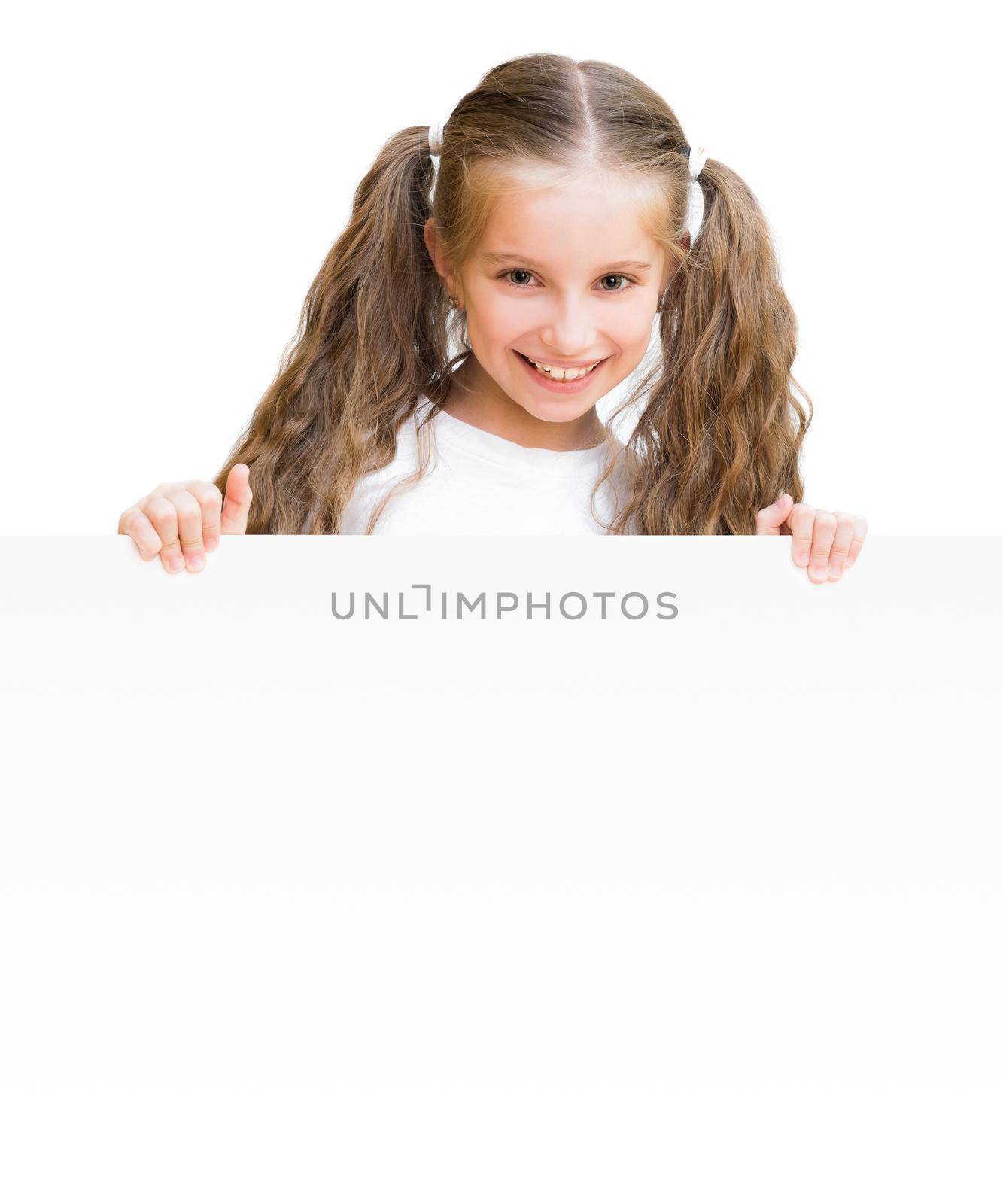 pretty girl with board isolated on a white background