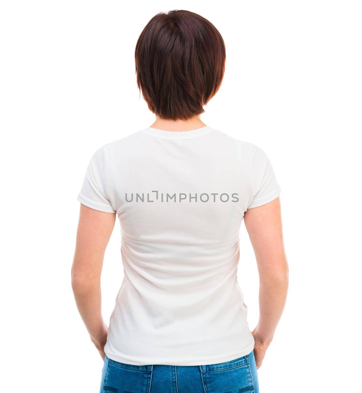 young woman in white t-shirt, back by GekaSkr
