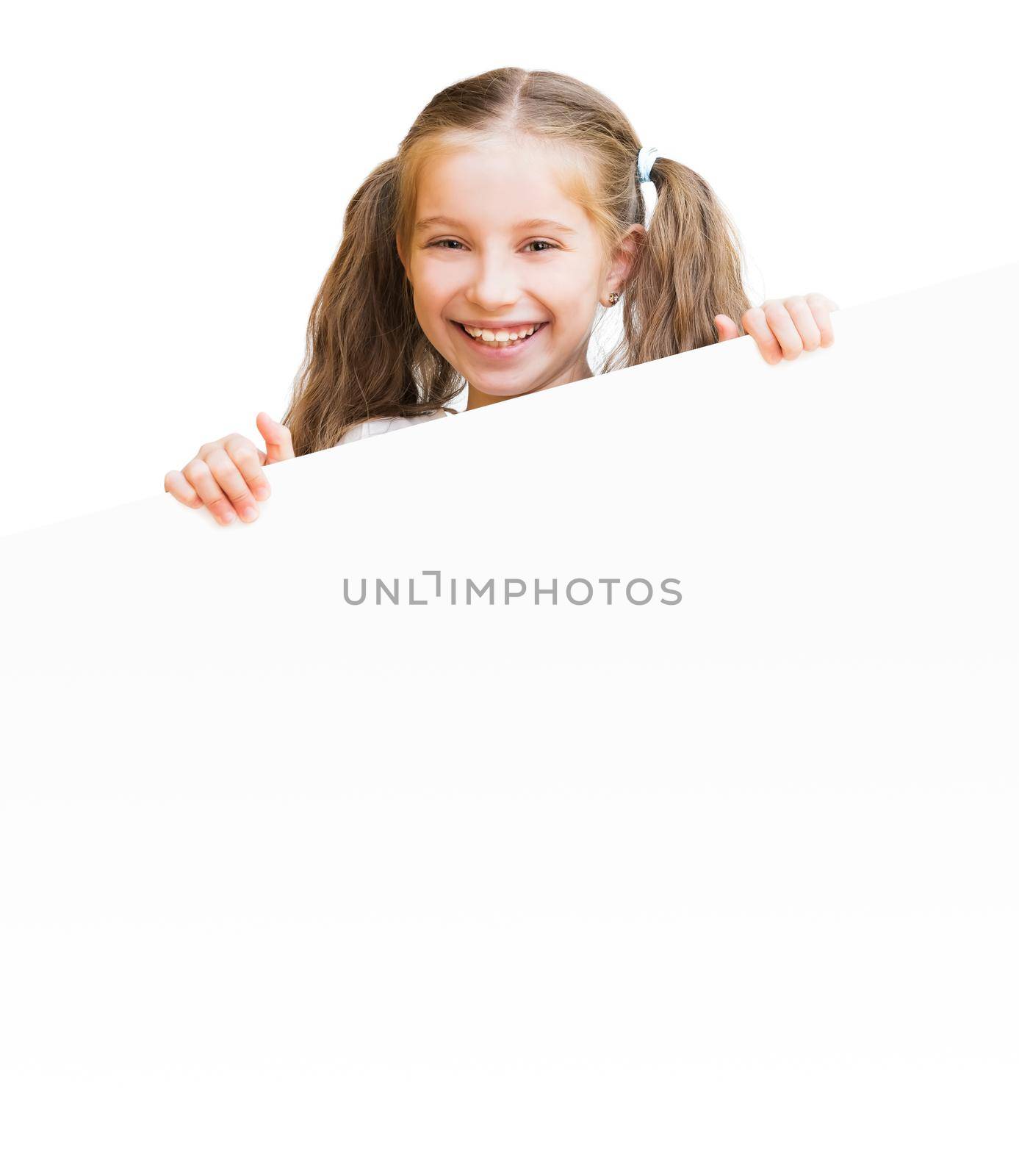 pretty girl with board isolated on a white background