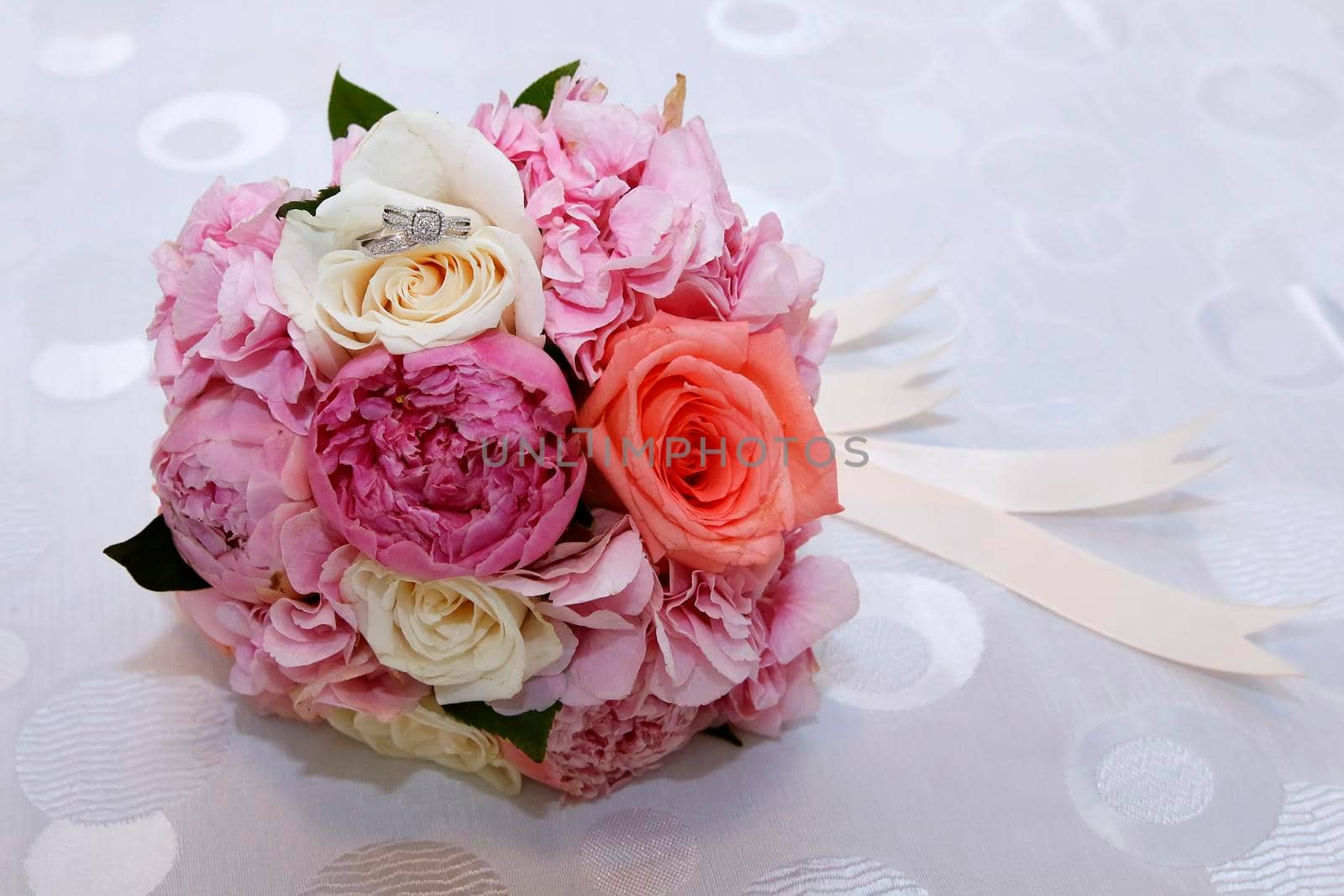 Pink and white engagement bouquet. Bouquet with pink roses by Adil_Celebiyev_Stok_Photo