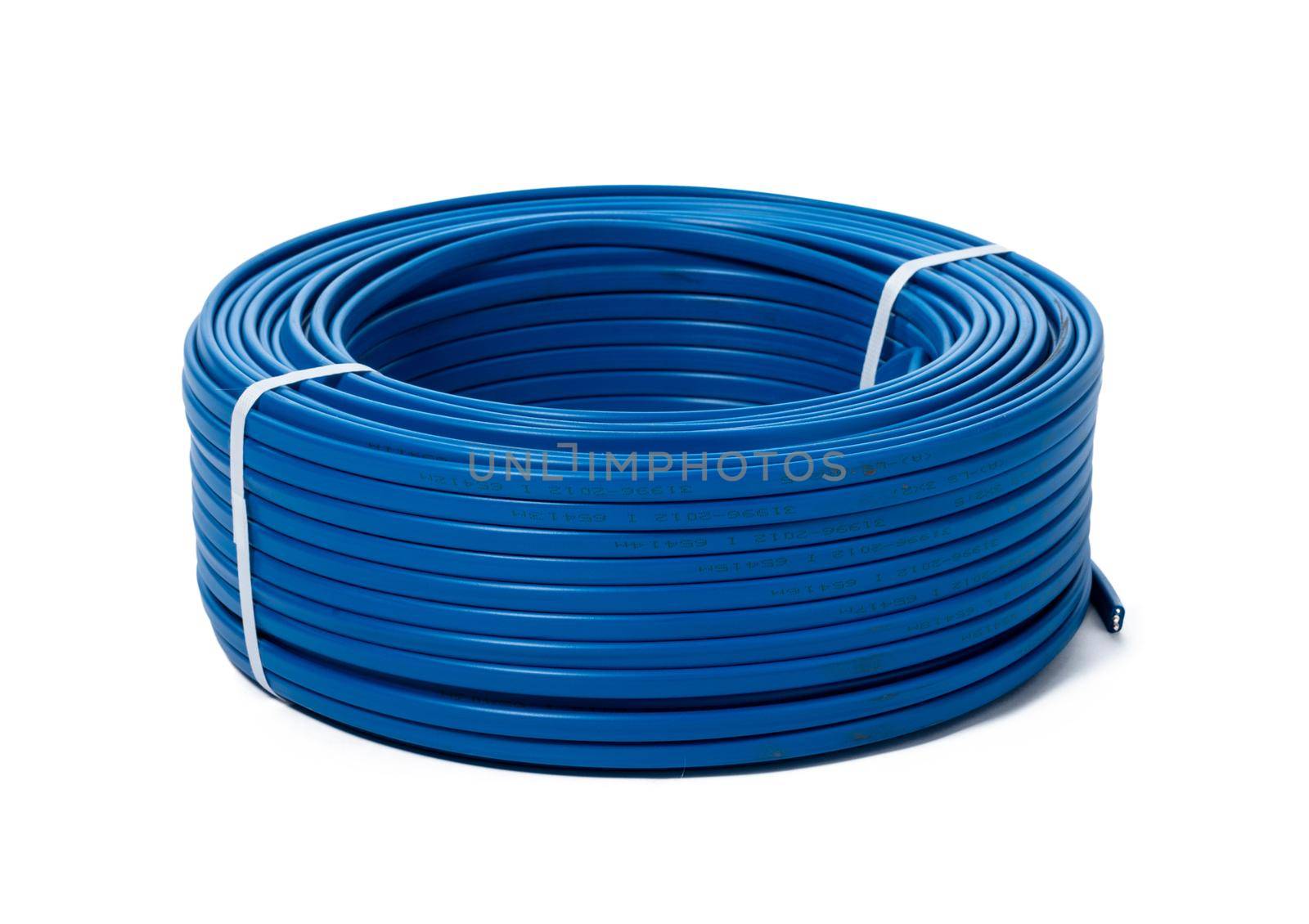 coils of blue cable isolated on white background. High quality photo