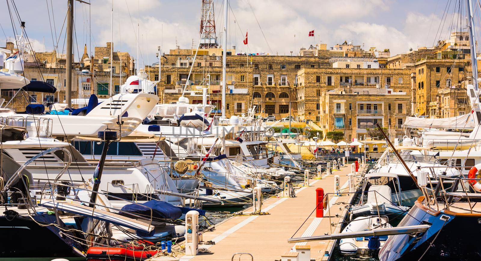 yachts in Valleta port on the background of the city in Malta