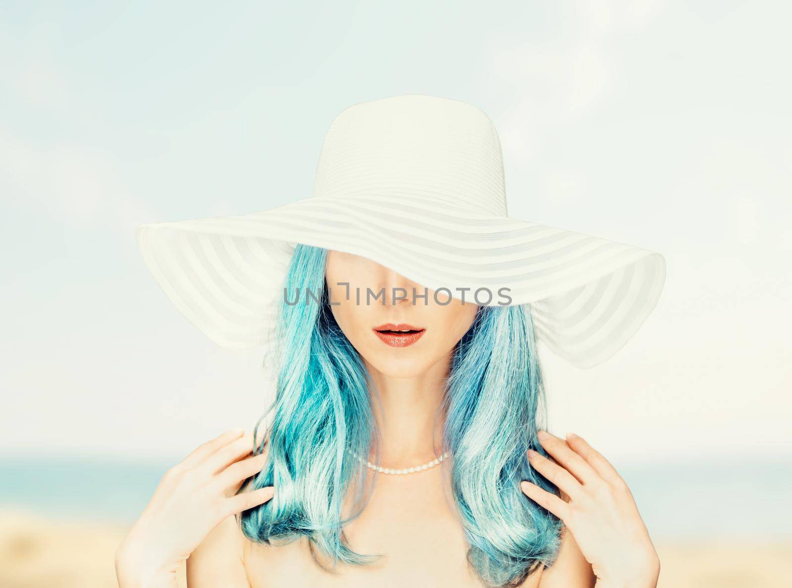 Portrait of attractive woman with blue hair. by alexAleksei