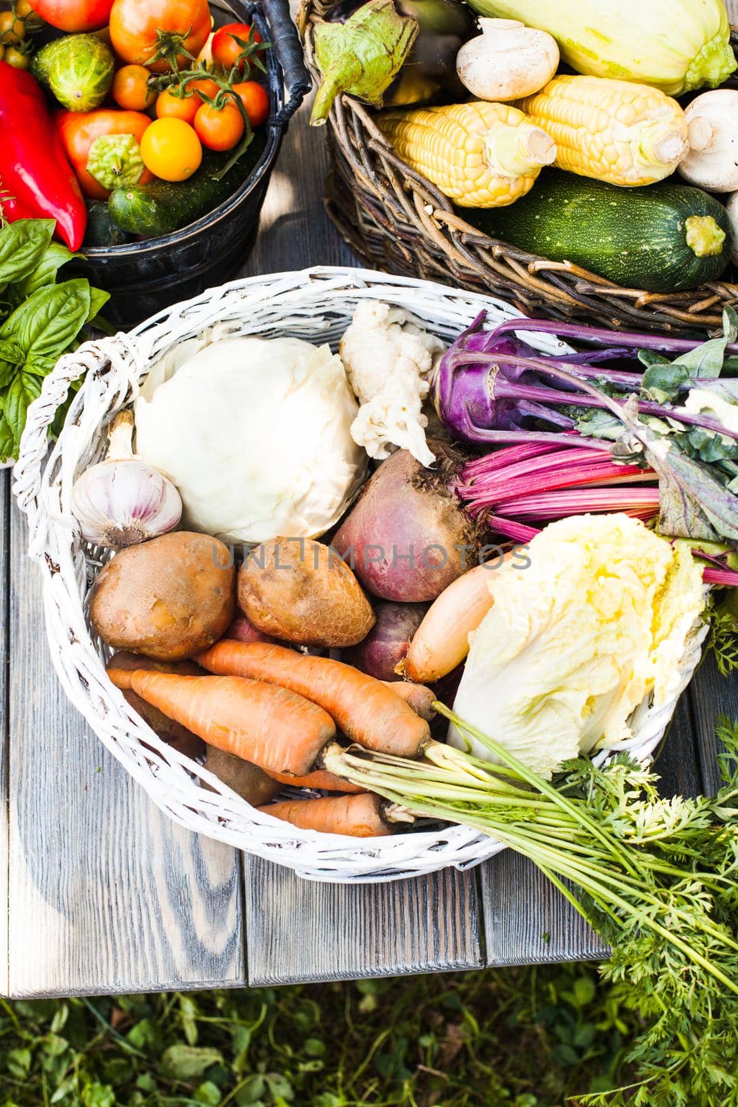 Various vegetables on a wooden table - healthy still life