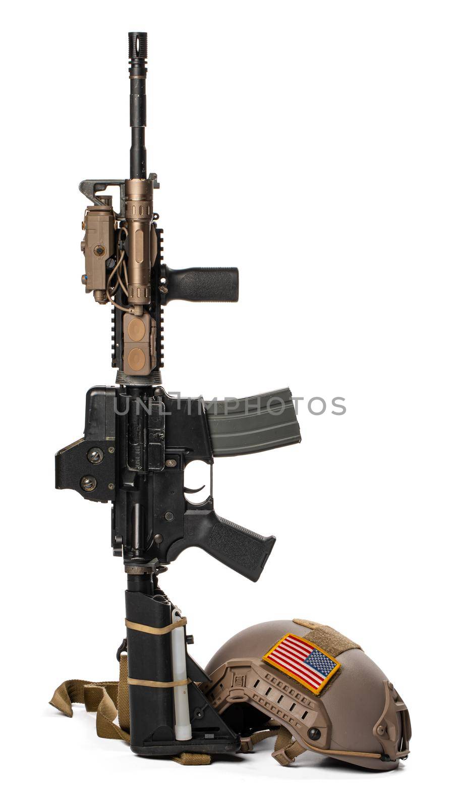 Military toy airsoft rifle isolated on white background by Fabrikasimf