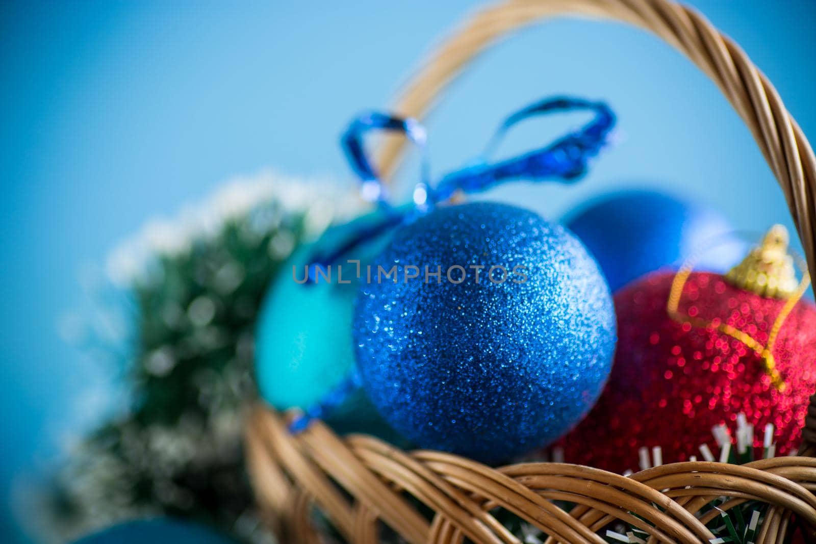 Christmas background. New Year's toys on an abstract background.