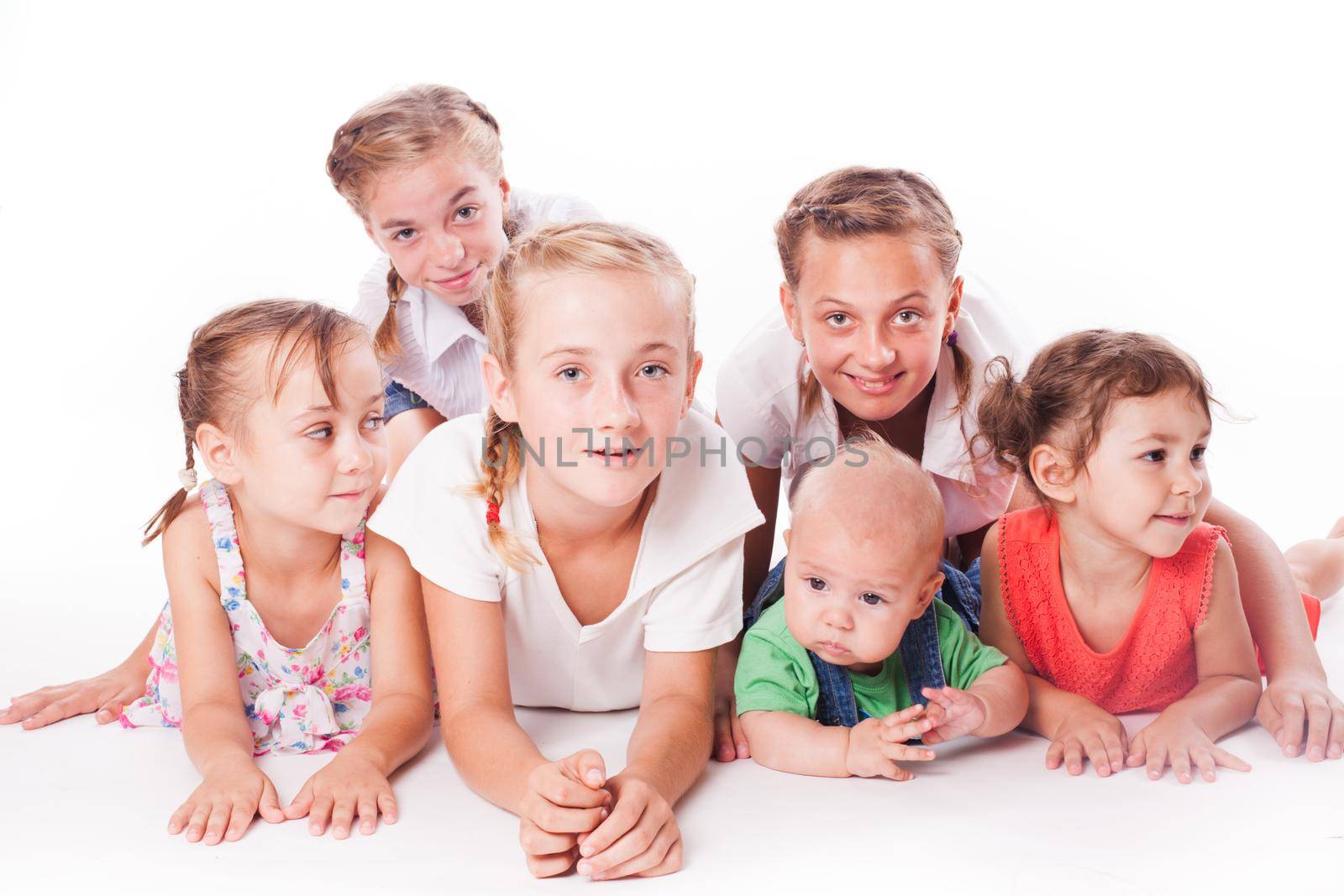 Children isolated on white. Kids of of different age